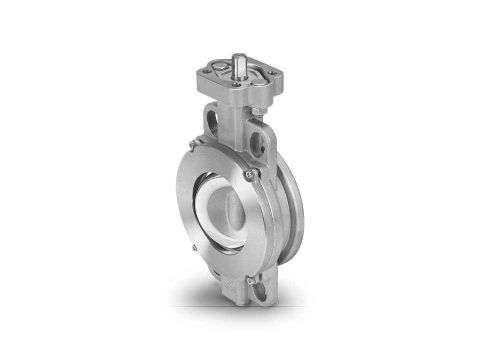High-performance stainless steel butterfly valve with PTFE lining and flange connection – ideal for the chemical, pharmaceutical, and food industries.
