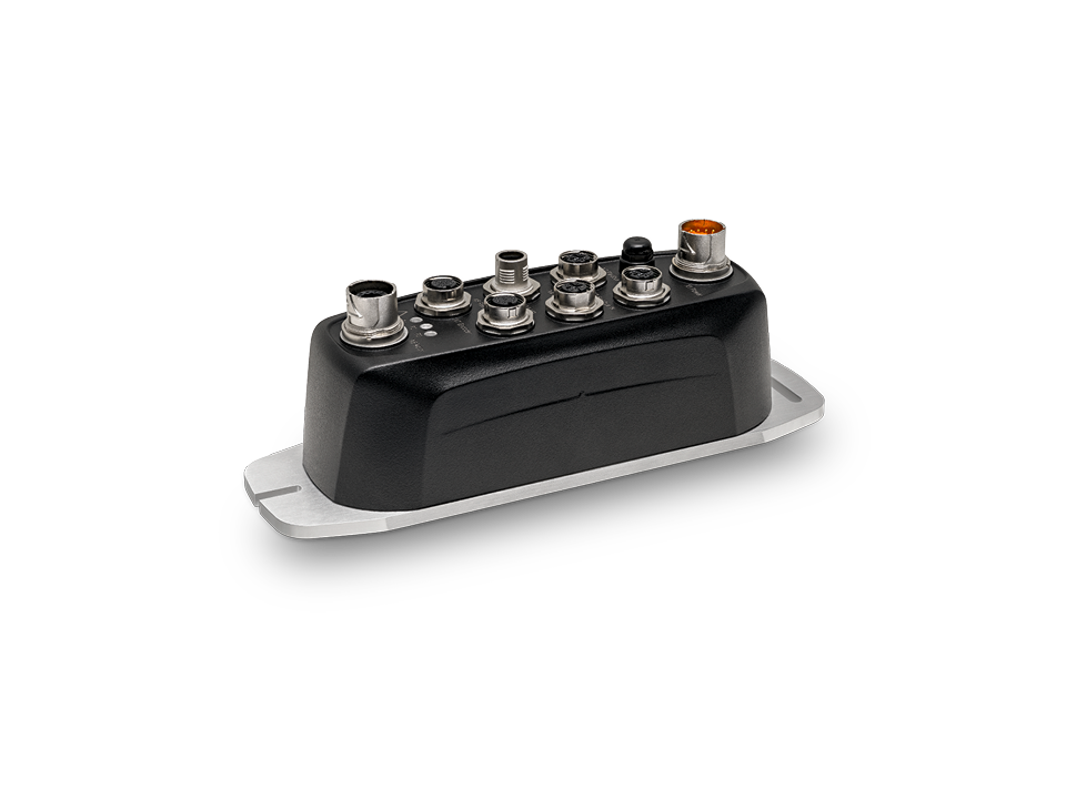 Modular automation module with M12/M8 connectors and connection terminals for industrial applications.