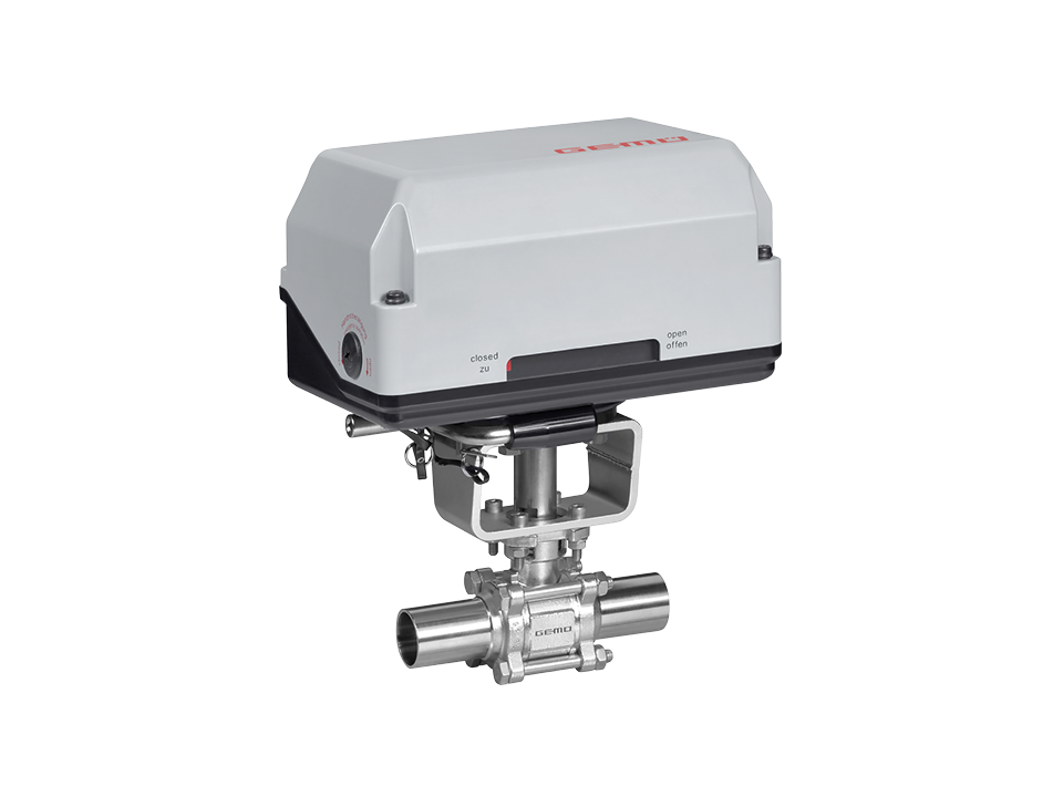 Electrically operated stainless steel ball valve with welded ends and status indicator – ideal for the chemical, pharmaceutical, and food industries.