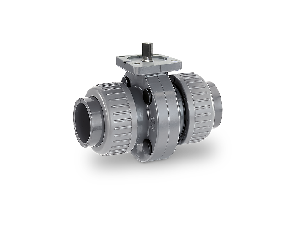 Plastic butterfly valve with union nuts and shaft connection – ideal for water treatment, chemical and process engineering.,Plastic butterfly valve with union nuts and shaft connection – ideal for water treatment, chemical and process engineerin