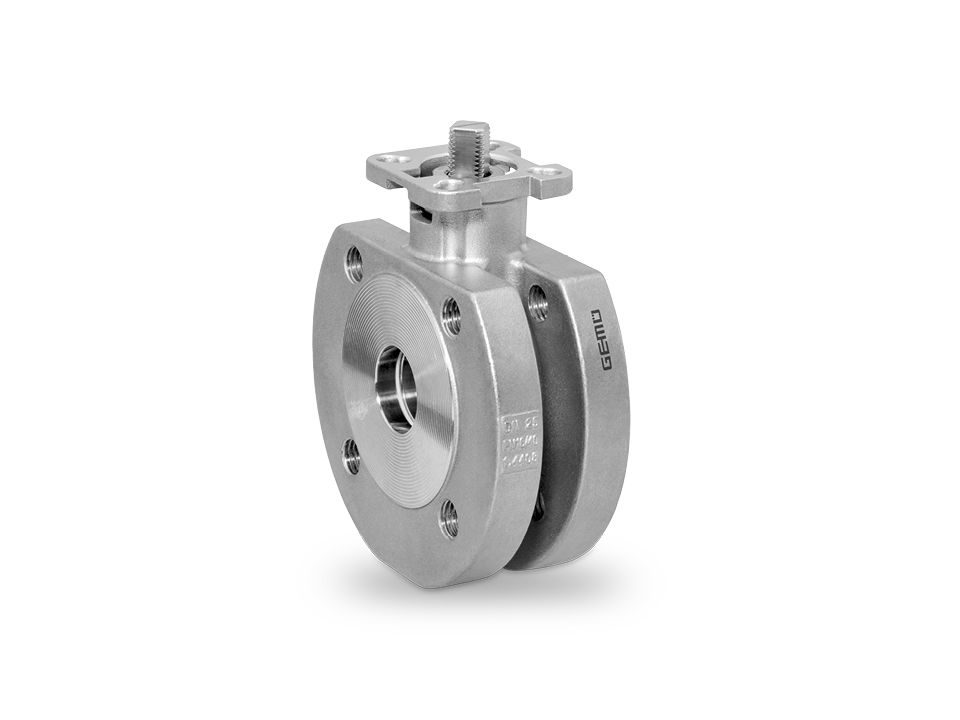 Compact stainless steel ball valve with flange connection and mounting plate – ideal for the chemical, pharmaceutical, and food industries.