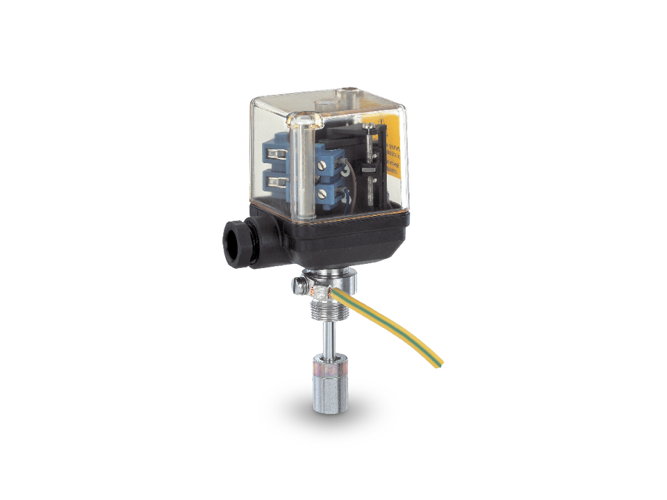 Position feedback device with transparent cover, grounding cable, and actuating rod for precise valve monitoring in industrial applications.
