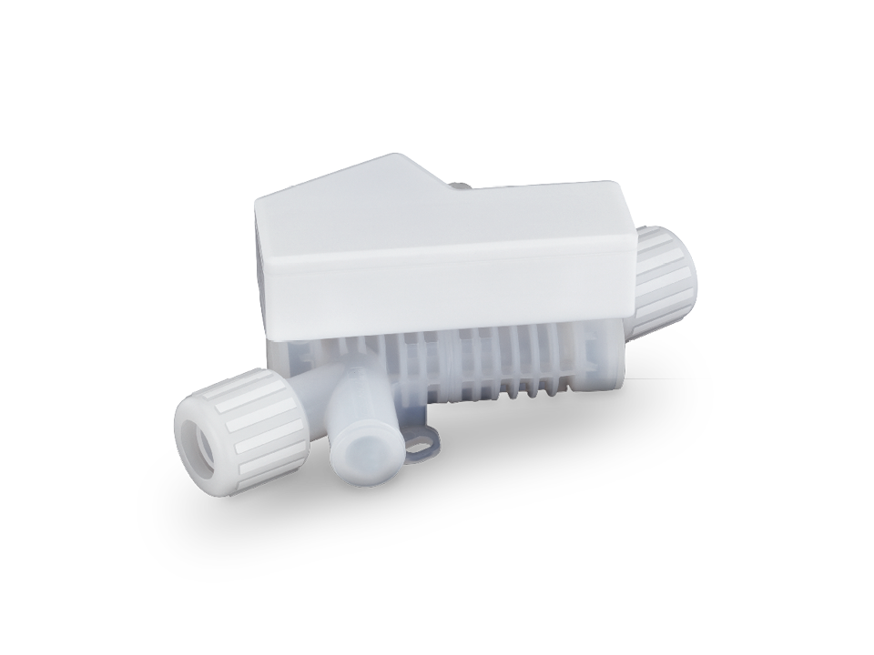 Compact plastic flow meter with screw connections for corrosive media – precise flow monitoring in pure media applications.